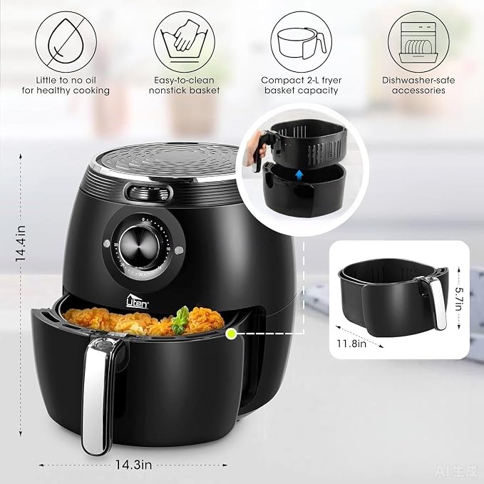 Air Fryer 5.8QT/5.5L, Uten 1700W AirFryer High-Power Electric Hot Temperature Control & Timer Knob, Non Stick Fry Basket, Dishwasher Safe, Apply to Party, Afternoon Tea, Black | Large Capacity 5.5L, 30 Minute Timer, Roast, Bake, Reheat, Nonstick & Dish...