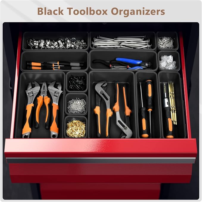 A-LUGEI【70】【6 Size】Tool Box Organizer Tray Divider Set, 【Black】 Desk Drawer Organizer, Garage Organization and Storage Toolbox Accessories Rolling Tool Chest Cart Cabinet WorkBench Small Part