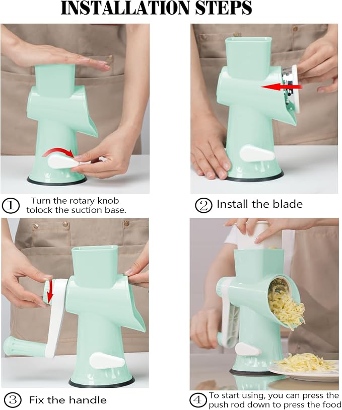 Cheese Grater with Handle,Multifunctional Rotary Cheese Grater | Kitchen Cheese Shredder Can Easily Chop Vegetables,Potatoes,Carrots,Etc.The Suction Cup is Stable and Easy to Clean