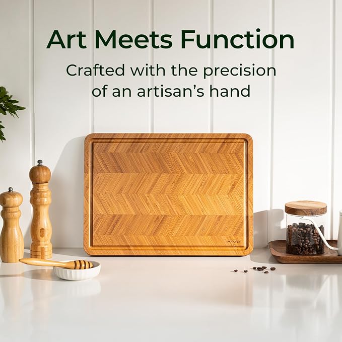 Keechee Atelier Collection Bamboo Cutting Board, Reversible Wood Chopping Boards for Kitchen with Juice Grooves, Handcrafted Large Serving Tray, Luxury Housewarming Wedding Gifts for New Home