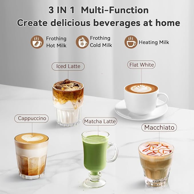 Secura Milk Frother, Electric Milk Steamer Stainless Steel, 8.4oz/250ml Automatic Hot and Cold Foam Maker and Milk Warmer for Latte, Cappuccinos, Macchiato, 120V | Stainless Steel, Easy Cleaning, Strix Temperature Control, One-Touch Operation, Rich & C...