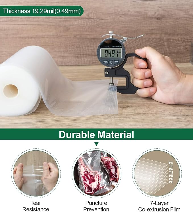 Vacuum Sealer Bags for Food, 8 Inch 50 Feet Custom Size 2-pack | Heavy Duty BPA-free Vacuum Sealer Bags Rolls for Food Saver, Freezer Food Storage, Seal a Meal, Sous Vide, Meal Prep
