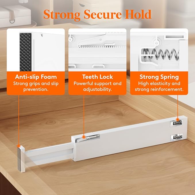 Lifewit 2.36" Upgrade Kitchen Drawer Dividers, Adjustable Drawer Organizer | 16"-22" Expandable White Drawer Separator for Clothes/Utensils, Dresser/Cabinet/Closet/Nursery Organization & Storage, 8 Pack