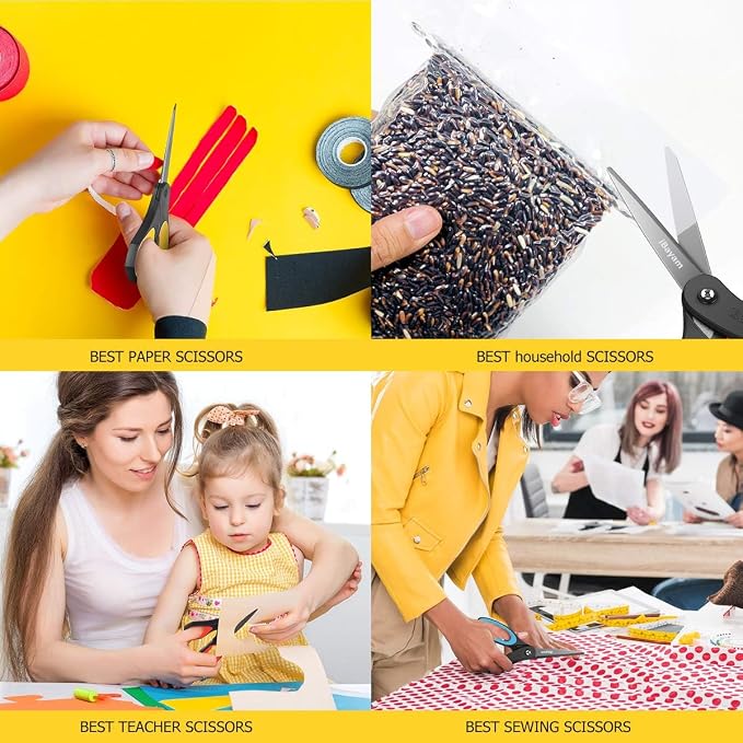 iBayam 8.5" All Purpose Nonstick Scissors, Titanium Scissors for Kids Craft | 2.5mm Blade| Comfort Grip Right/Left Handles| Multipurpose | Cutting Tape, Glue, Adhesive Labels, Paper Fabric