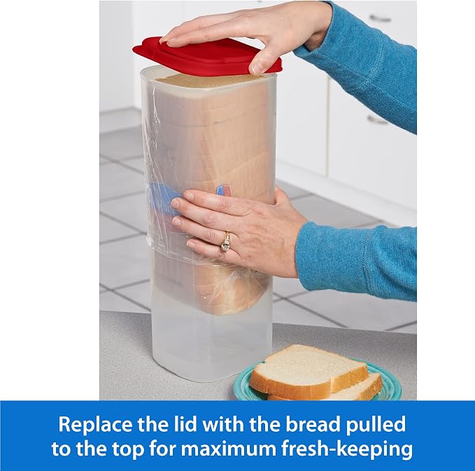 Buddeez Bread Buddy Bread Box – Red Lid, Pack of 2 | Seals in freshness, keeps loaves soft, easy to slice, bread storage container, bread keeper, bread holder