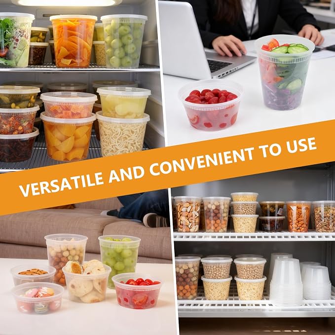 72 Sets (144-Piece) Deli Containers with Lids,8oz X 72 Set Each | Leak-Proof & BPA Free Airtight Takeout Plastic Food Storage Containers for Soup, Meal Prep, Microwave/Freezer Safe