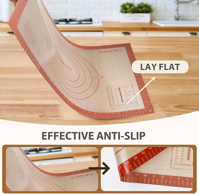 32" x 24" Silicone Baking Mat with Measurement Guides | Extra Thick Pastry Rolling & Sourdough Mat Baking Supplies for Making Pizza, Pie, Cookies and Bread