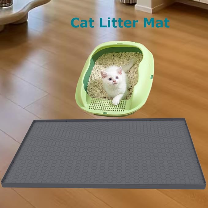 Under Sink Mat 34 x 22 for Kitchen Waterproof, Silicone Under Sink Liner Mat for Bottom of Kitchen Sink, Easy to Clean Bathroom Cabinet Mat Organizers and Storage, Grey