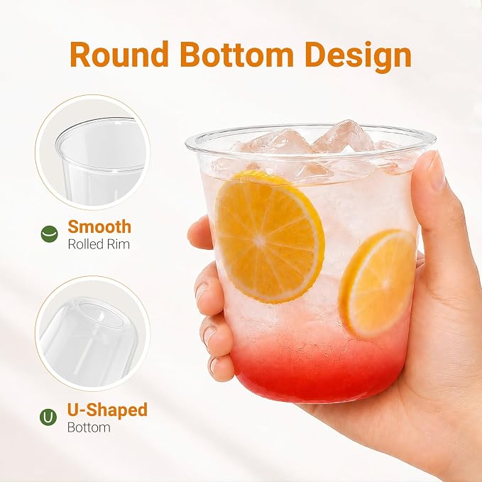 100 Pcs 12 oz Round Bottom Plastic Cups, Crystal Clear Disposable Stemless Wine Glasses Cocktail Cups for Party, Wedding, Birthday, Catering Cold Drinks