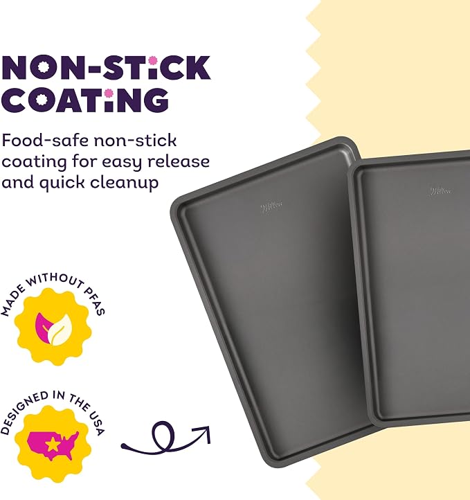 Wilton Silver Non-Stick Baking Sheet Set, Made Without PFAS, 2-Piece | Non-Stick Steel Bakeware Set, Dishwasher Safe with 5-Year Limited Warranty, Perfect for Cookies, Roasting & Sheet Baking