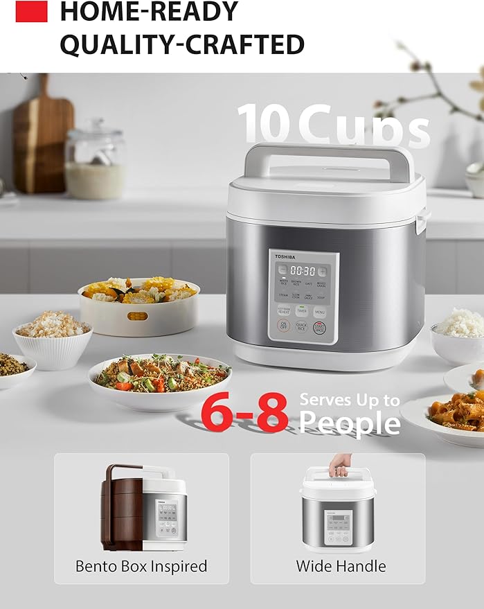 TOSHIBA Rice Cooker Heritage Bento Box, Digital Control, 10-Cup Uncooked Rice Capacity, 9 Functions with 3D Heating and 24-Hour Auto Keep Warm
