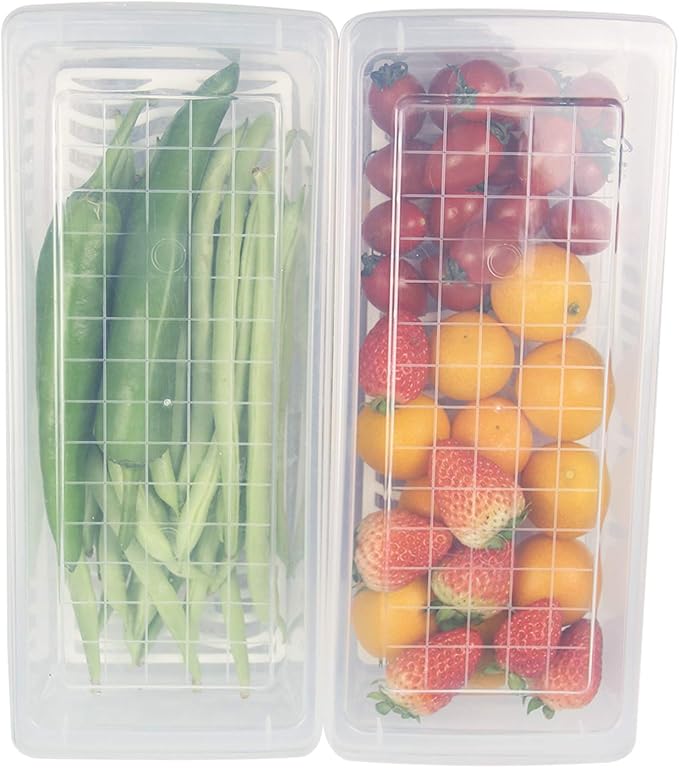 4PCS Food Storage Container, Plastic Food Containers Small | [With Removable Drain Plate and Lid], [Stackable Portable Freezer Storage Containers]-Tray to Keep Fruits, Vegetables, Meat