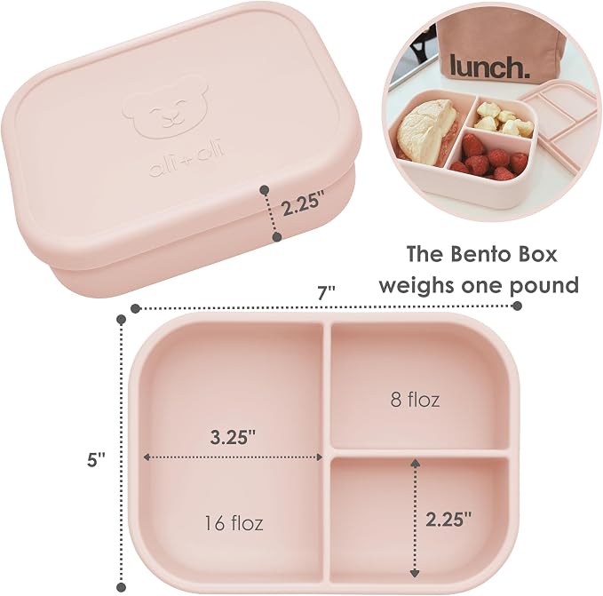 Ali+Oli Silicone Bento Box for Kids, Baby Lunch Box, BPA-Free, Spill-Proof | Daycare, Preschool, Food separation, Portion control, Snack storage, Travel-friendly, Easy cleaning, Toddlers