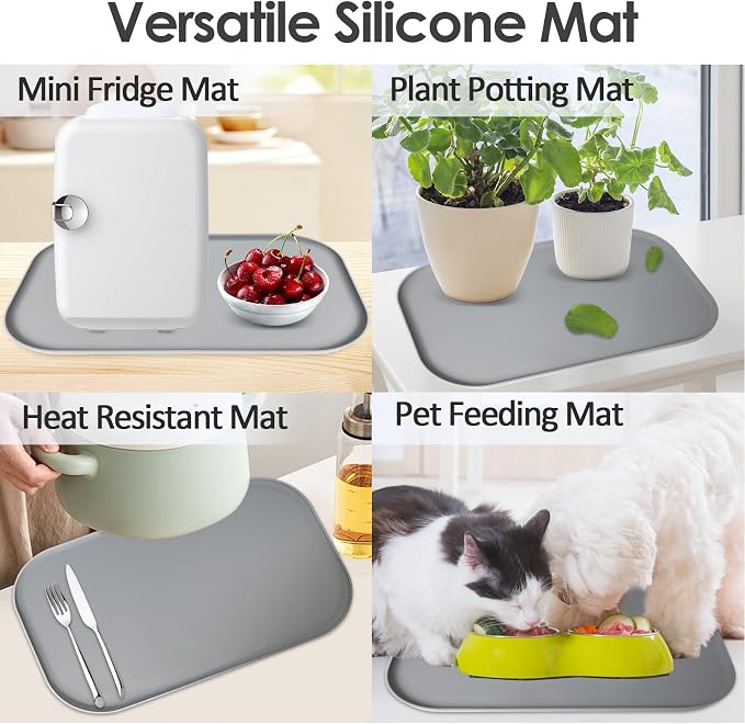 Silicone Coffee Maker Mat with Lip for Countertops, 17.4'' x 10.6'', Grey | Multi leak-proof coffee tray for countertop, non-slip silicone mat fits most coffee makers & espresso machines, wipe-clean