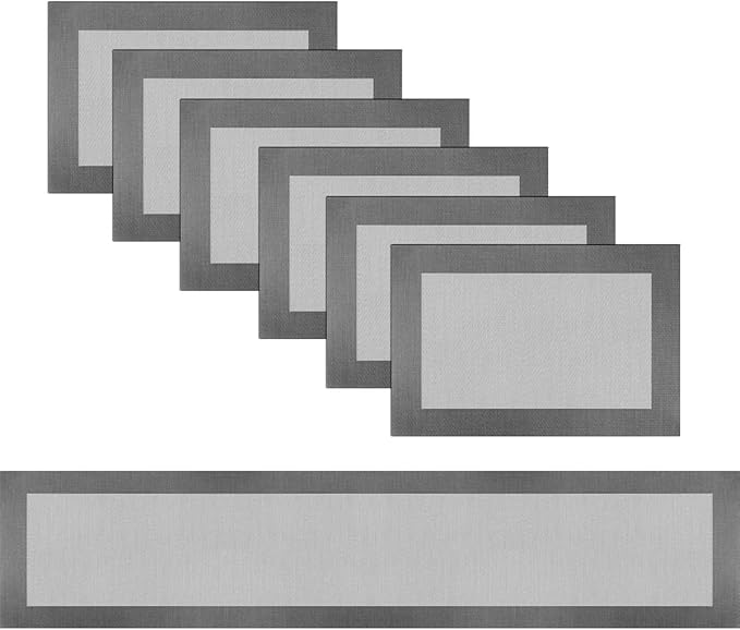 PIGCHCY Modern Elegant Placemats Set of 6 and Table Runner Washable Vinyl Placemats Non-Slip Durable Table mats Sets (6 Placemats+1 Table Runner, Silver)