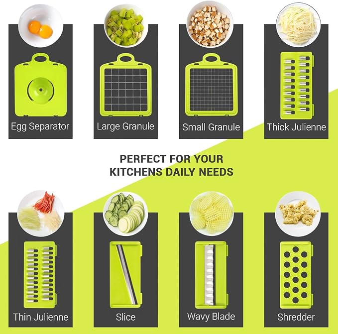 ADOV Mandoline Slicer for Kitchen, Vegetable Chopper with Container, 14 in 1 Multifunctional Food Chopper, 7 Blade Onion Cucumber Slicer Vegetable Cutter for Salad, Potato Essential Kitchen Gadgets
