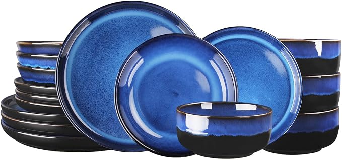 Ceramic Dinnerware (16 pcs) Serve 4 people, Plates and Bowls Sets,Handmade Reactive Glaze Dishes Set, Chip Resistant and Scratch Resistant, for Oven & Dishwasher & Microwave Safe