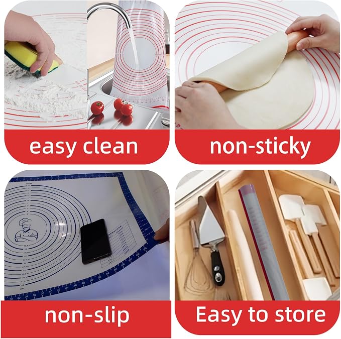 Dough Mat Silicone Baking Mats for Rolling Pastry Kneading Sheet Sourdough Bread Baking Supplies Blue 28x20"0.45mmT