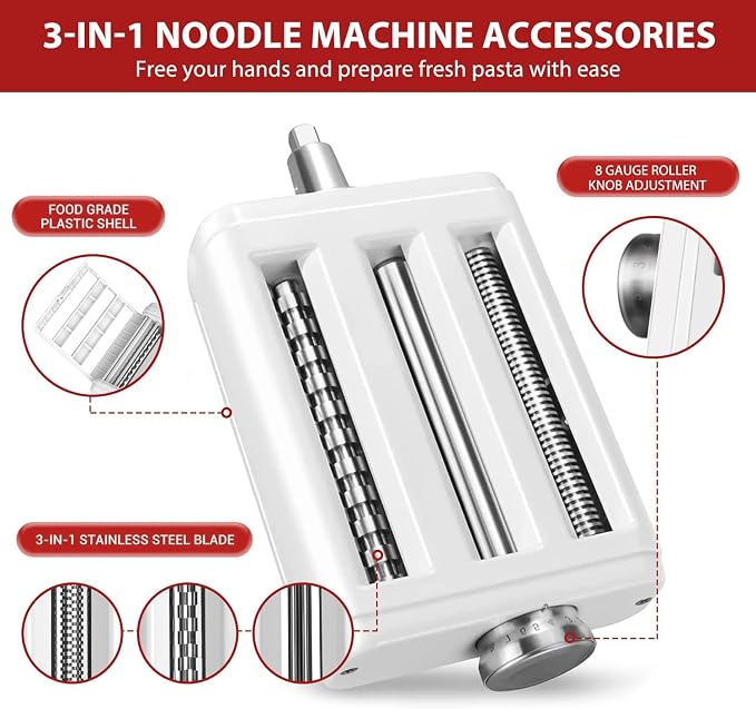 ZACME 3 in 1 Pasta Maker Attachment for ZACME Stand Mixers | Pasta Roller, Spaghetti Cutter, Fettuccine Cutter 3 Functions in 1 Pack.