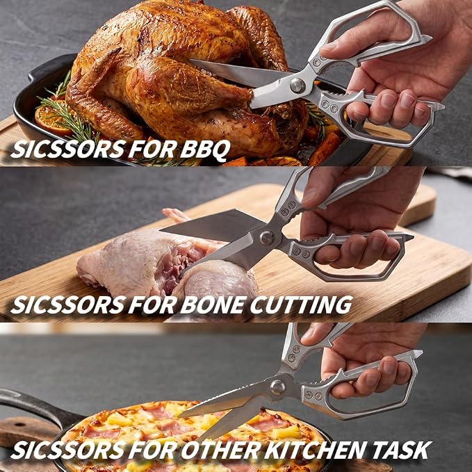 Kitchen Scissors Set Silver 3PCS, Heavy Duty Poultry Shears Kitchen Shear for Food Chicken Scissor All Purpose,Japan Meat Cutting Scissors, Bones Food Cooking Shears, Gifts for Men Women Mom Dad