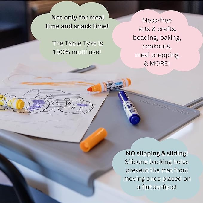 Silicone Placemats for Toddlers with Patented Edge Bumper | Kids Placemats Non Slip Travel Ready | Baby Placemat BPA Free for Restaurant Dining Table | Slate Grey