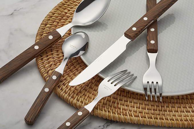 ANNOVA 20 Piece Silverware Set, Service for 4, Stainless Steel Retro/Rivet Walnut Wood Tableware Kitchen Flatware Set Utensils, Includes Dinner Knives, Forks, Spoons, Salad Forks & Dessert Spoons