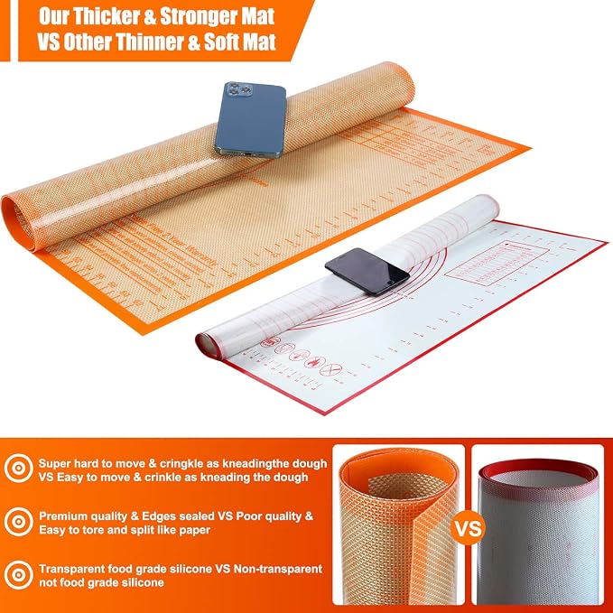 Silicone Pastry Mat 36X24 inch Baking Mat for Rolling Dough | Great Performance Kitchen Counter Mat Perfect for Dough, Pastry, Pie Crust, Fondant, Cookies, Bread, Pasta/Pizza,Pastry Board