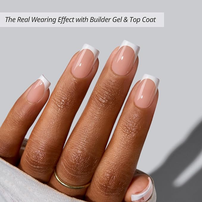 BTArtboxnails XCOATTIPS White French Tip Press On Nails, S Square, Peach | Lamp-Curable, 4-Week Wear, Natural Nail Look, Salon Quality Value at Home, Easy-to-Apply for Beginners, 160ct Nail Tips Only