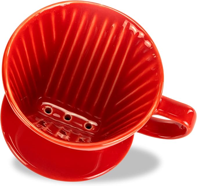 Pour Over Ceramic, Coffee Dripper Ceramic Coffee Maker,Red | 3 Holes Flat Bottom, Porcelain Slow Filter Cone for Travel, Camping, Office, Home, Coffee Maker Brew