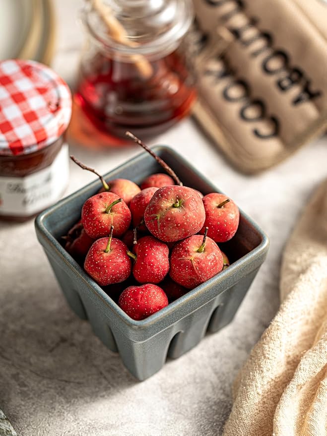 Gomakren Berry Bowl Set of 2, Ceramic Berry Basket, Square Fruit Bowls with Holes, Fruit Storage Containers for Kitchen Fridge, Cute Strawberry Basket for Berries, Grape, Cherry, Slate Blue