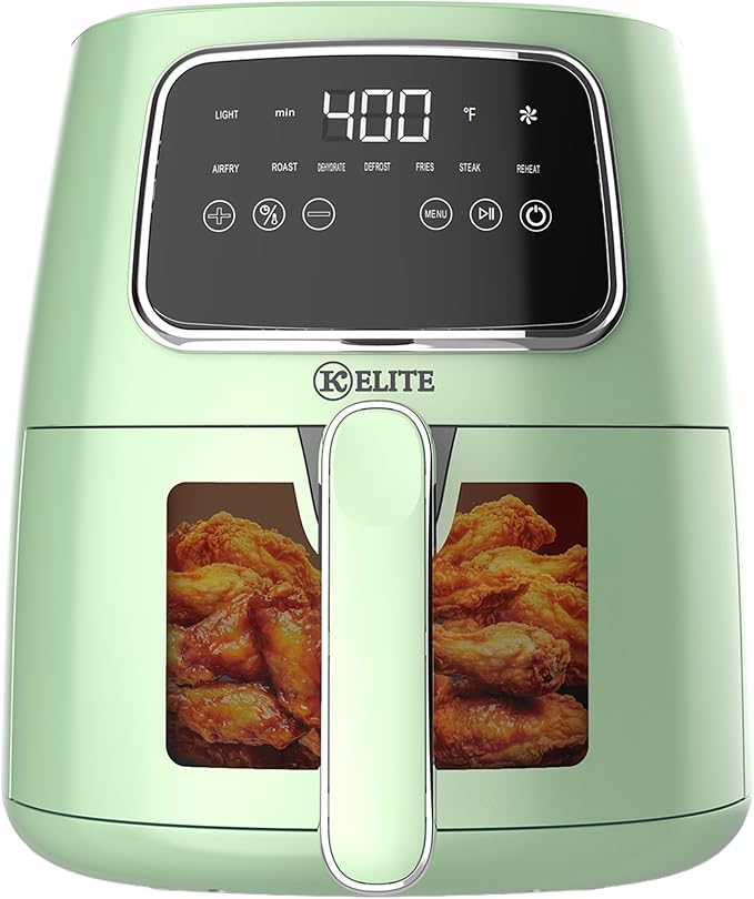 Kitchen Elite Cpuntertop Digital Air Fryer with LED Screen, Green, 5.5 Qt