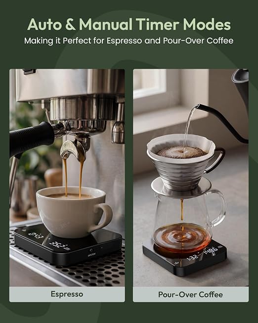 Maestri House S2 Espresso Coffee Scale with Timer 0.1g Precision Shot Scale | USB-C Rechargeable, Dual Timing Modes, 2kg/0.1g Digital Scale with Borosilicate Glass Top for Espresso and Pour-Over Brewing
