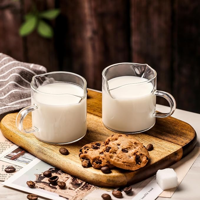 4 Oz Espresso Cups Set of 2 Double Spout with Handle Coffee Bar Accessories | Food-grade clear durable glass, Easy to clean, Smooth pouring, Ideal for coffee, desserts and salad dressing
