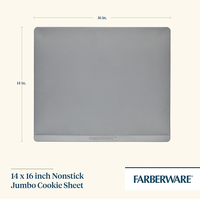 Farberware GOLDEN BAKE Nonstick Jumbo Cookie Sheet, Flat Baking Sheet, 14-Inch x 16-Inch, Light Gray