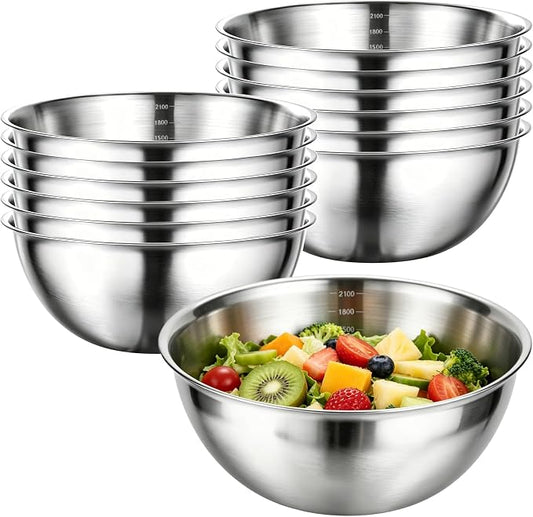 12 Pcs Stainless Steel Mixing Bowls with Graduations, Reusable Metal Mixing Bowls, Stackable Baking Food Storage Containers for Salads, Snacks, Noodles & Meal Prep