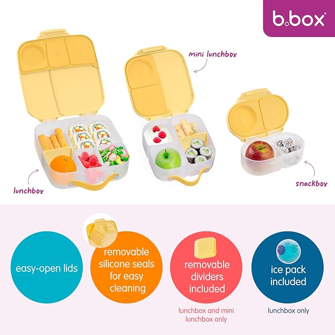b.box Lunch Box, 8.5 Cup Bento Box for All Ages, Snack Box, Food Containers | Lunch Box Kids + Adults, Lunch Containers, 4 Compartments, Leak Proof, Dishwasher Safe, BPA Free, PFAS Free — Lemon Twist