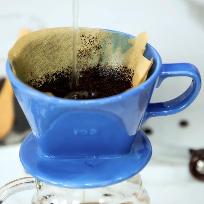 Pour Over Ceramic, Coffee Dripper Ceramic Coffee Maker,Blue | 3 Holes Flat Bottom, Porcelain Slow Filter Cone for Travel, Camping, Office, Home, Coffee Maker Brew