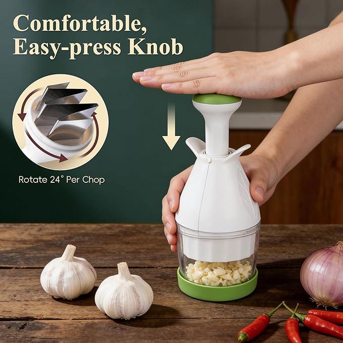 IVYROLL Vegetable Chopper, Manual Food Chopper | for Onion, Garlic, Nuts and Veggies, Hand-Powered Vegetable Cutter, Dishwasher Safe, Stainless Steel Blades