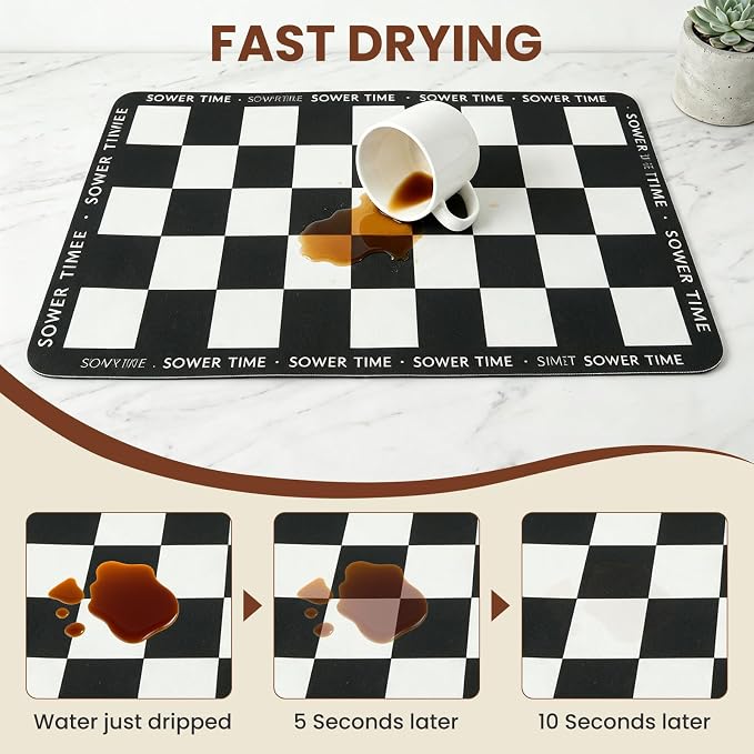 Coffee Mat Dish Drying,Non-Slip Easy Clean Sink Mat,Heat-resistant ,Fit Under Coffee Maker, Espresso Machine, Pot, Dish Rack (Checkerboard pattern, 16"x20")