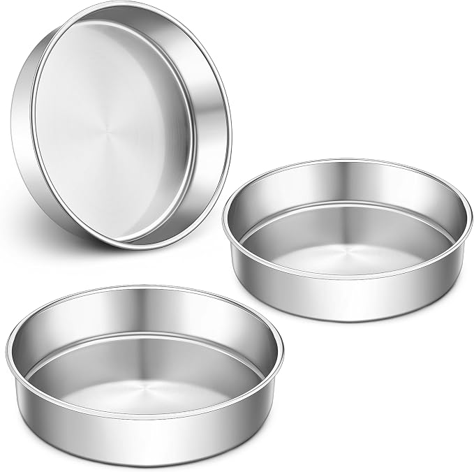 LIANYU 9 Inch Round Cake Pan Set of 3, Stainless Steel Layer Deep Cake Pan | Metal Baking Tins Mold, Perfect for Brownie Lasagna, Dishwasher & Oven Safe, Non-stick, Mirror Polish