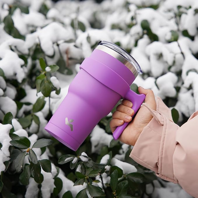 Konokyo 30 oz Tumbler with Handle and Straw, Insulated Travel Mug | Army Green; BPA-free, leak-proof tumbler with 2 lids, 2 straws, cup holder fit for coffee, office, travel & daily use