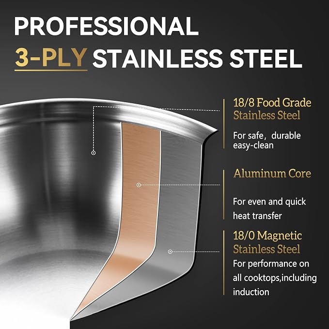 LOLYKITCH 3.5-Quart Stainless Steel Kadai with Lid | 11-Inch Hotpot Pot | Tri-Ply Stainless Steel Saute Pan | Everyday Pan | Induction Indian Cooking Pan | Dishwasher and Oven Safe | 2-3 Servings
