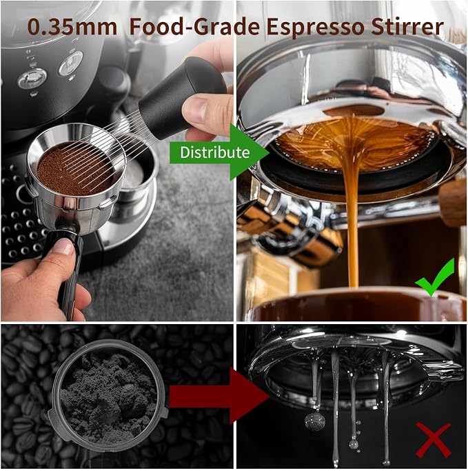 51mm Espresso Accessories Kit - 3 PCS Heavy Duty Dual Head Coffee Distributor and Tamper, WDT Tool, Magnetic Dosing Funnel - Fits Delonghi Breville 51mm Machines and Portafilter