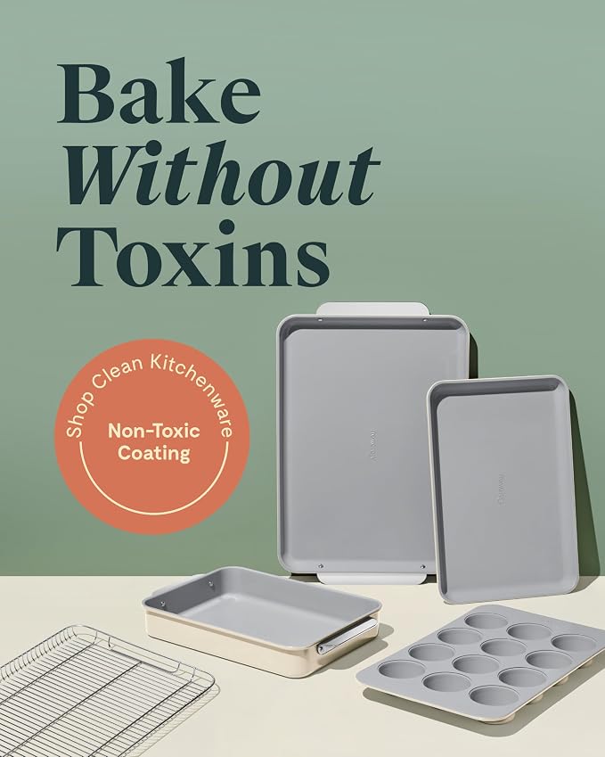 Caraway Nonstick Ceramic Bakeware Set (5 Pieces) - Baking Sheets, Assorted Baking Pans & Storage - Aluminized Steel Body - Non Toxic, PTFE & PFOA Free - White | Baking Sheets, Assorted Baking Pans and Storage, Aluminized Steel Body, Non-Toxic, PTFE and...