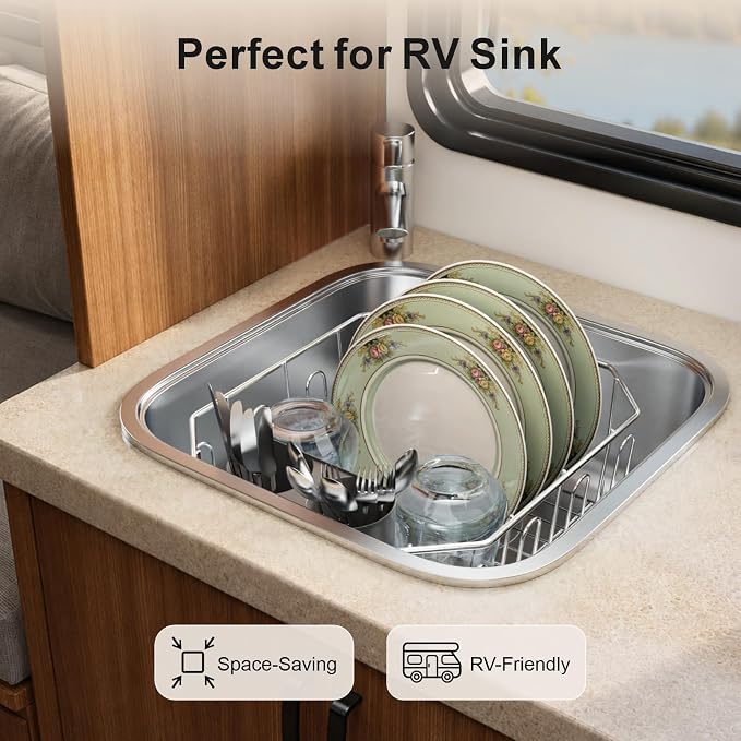 Swedecor Small in Sink Dish Drying Rack - Stainless Steel for Kitchen RV | 11.6" W x 13.4" L compact Design, Space-Saving