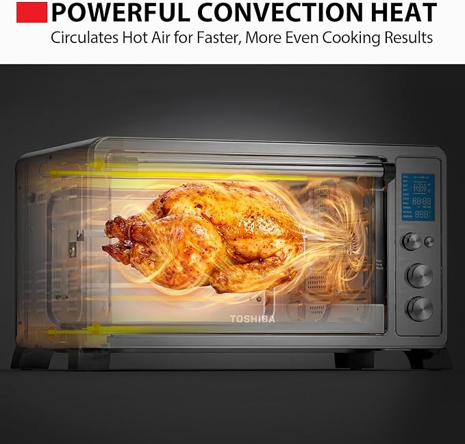 TOSHIBA 10-in-1 Convection Toaster Oven, 6-Slice Countertop Oven, 1500W | Bake, Broil, Rotisserie & Pizza Functions, LCD Knob Controls, 6 Accessories, with Toast, 1500W, Stainless Steel