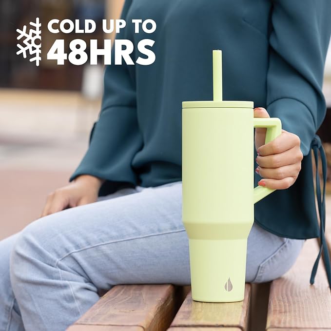 Elemental Spill Proof 40oz Insulated Tumbler with Handle & Straw Travel Mug | Stainless Steel Commuter Travel Coffee Mug for Cold Beverages, Includes 2 Straws & a Spill Proof Lid for Everyday Use