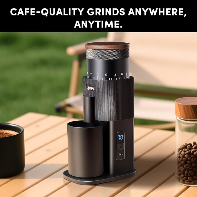 Portable Electric Burr Coffee Grinder,Wirsh Geimori T38 with 3600mAh Battery& Stepless Adjustment for Espresso,Pour Over,French Press, Single Dose, Fast USB-C Charging,Travel & Home Use,Black