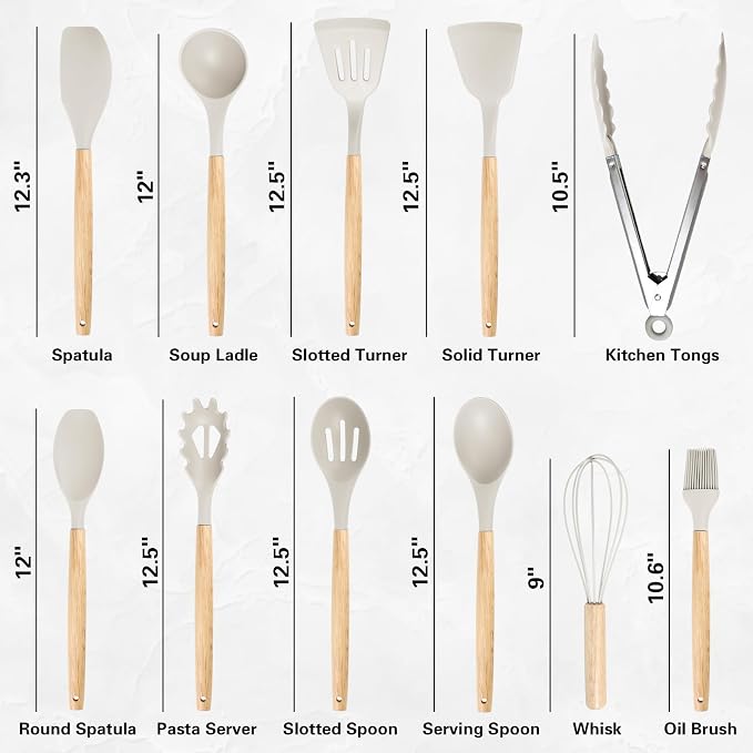 19PCS White Kitchen Cooking Utensils Set Kitchen Tools Set | 6 Stainless Steel Knives, 11 Silicone Utensils with 1 Cutting Board, Ideal for Apartment
