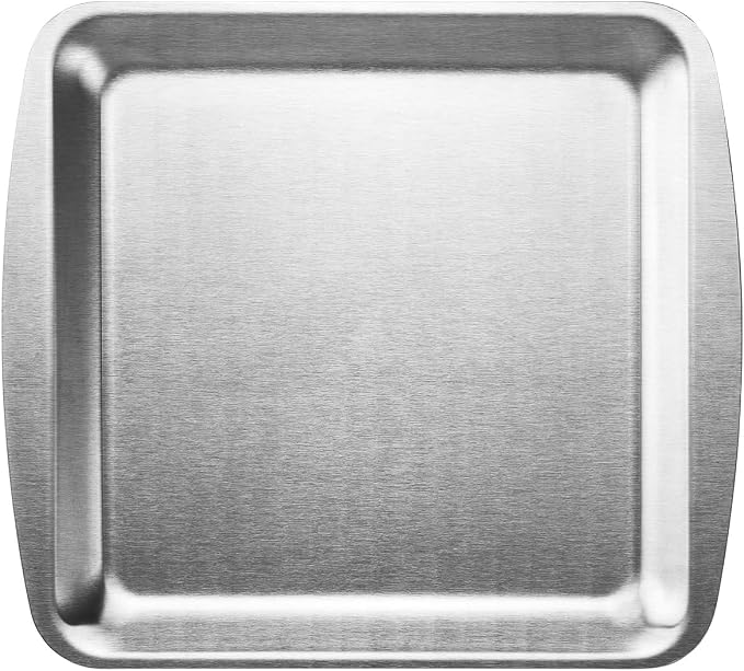 Wagensteiger SUS304 Stainless Steel Serving Platters, Rectangle Metal Dinner Plates with Handles, Decorative Tray, Cheese Board, Compact Size for Appetizer or Side Dishes (9.25 x 8.27 inches)
